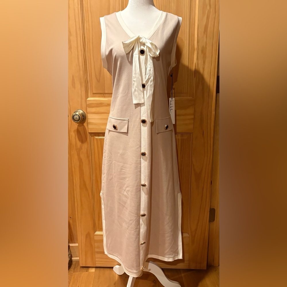 Nicole Miller midi dress Taupe/blush pink women’s L NWT